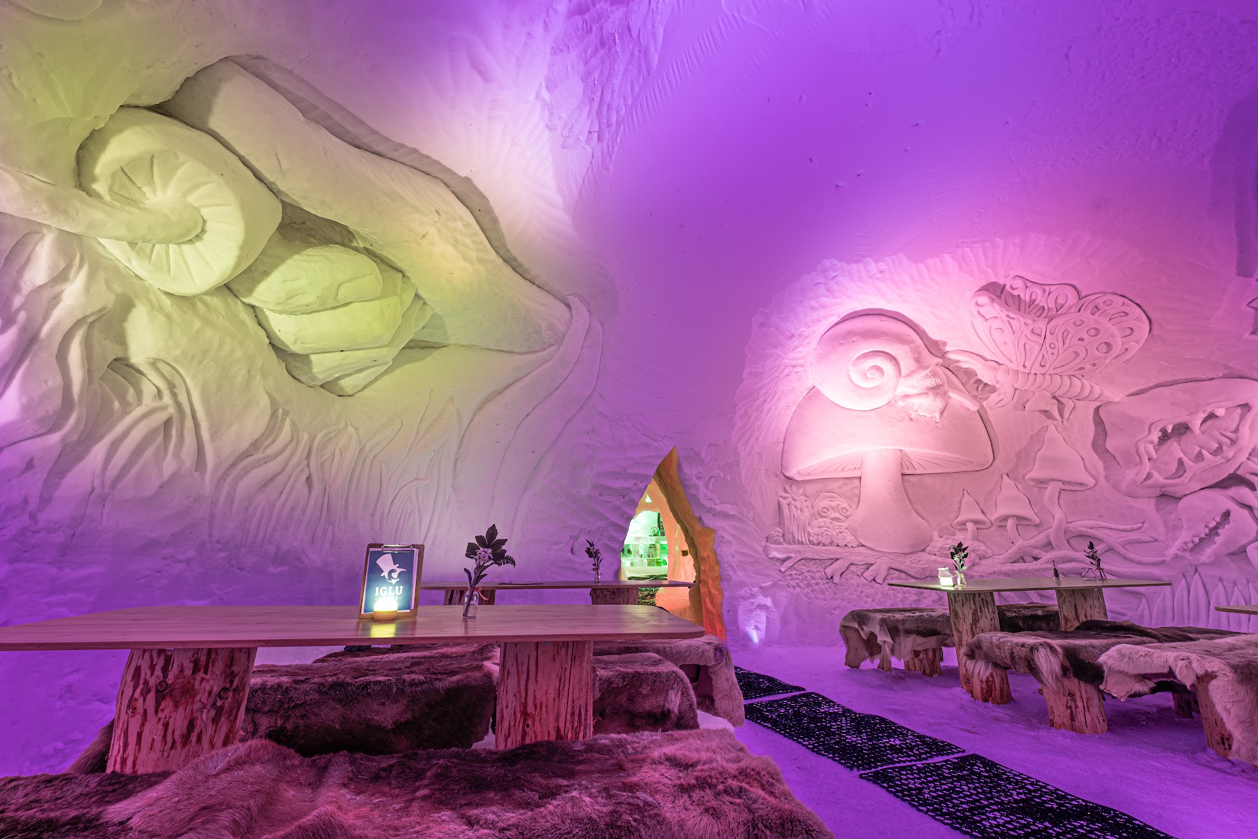 Iglu-Restaurant in buntem Licht